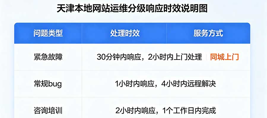 天津本地网站运维分级响应时效说明图